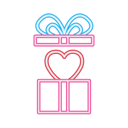 gift box with heart valentine day vector illustration neonのイラスト素材