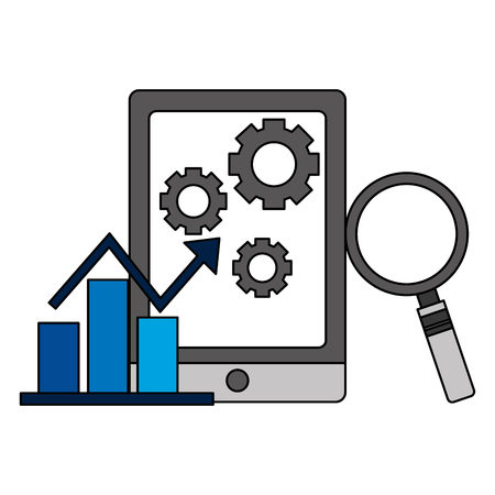mobile statistics analysis business chart report vector illustrationのイラスト素材