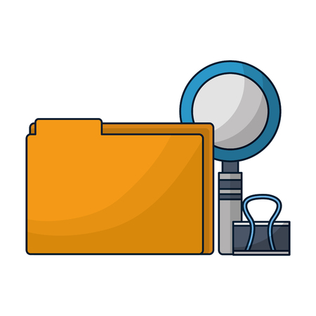 office supllies folder clip and magnifying glass vector illustrationのイラスト素材