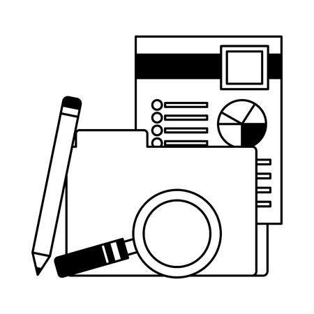 business office folder document pencil and magnifying glass vector illustrationのイラスト素材