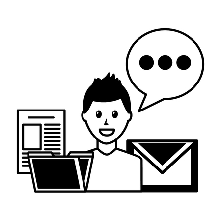 man talk email file informationsocial media vector illustrationのイラスト素材