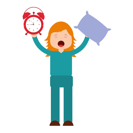 girl clock pillow morning wake up vector illustrationのイラスト素材