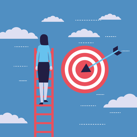 businesswoman climb stairs target success vector illustrationのイラスト素材