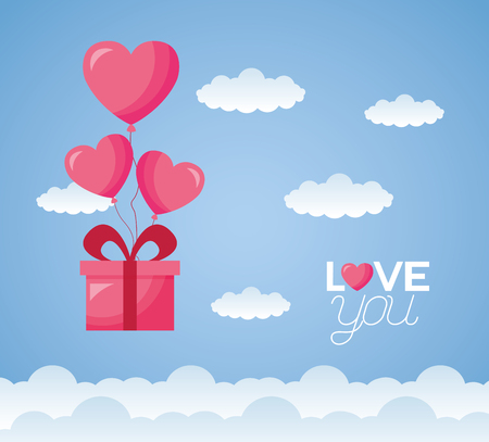 flying gift balloons love you valentine day vector illustrationのイラスト素材