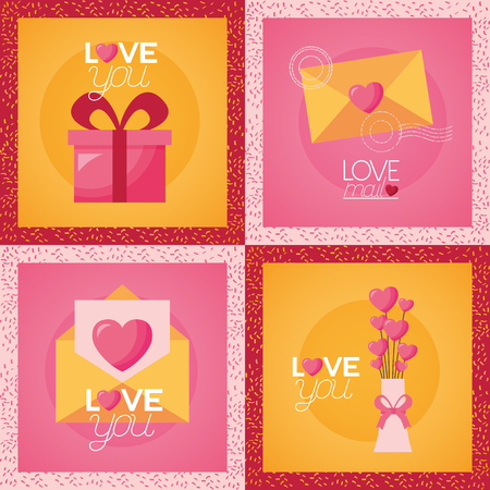 valentine day set love you mail gift vector illustrationのイラスト素材