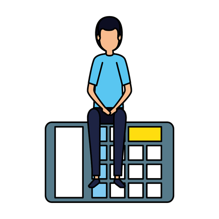 elegant businessman sitting in calculator vector illustration designのイラスト素材