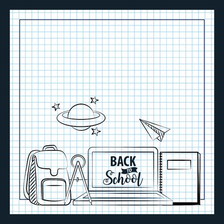 bag laptop book back to school sketch vector illustrationのイラスト素材
