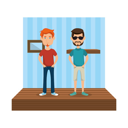 young men in the corridor house vector illustration designのイラスト素材
