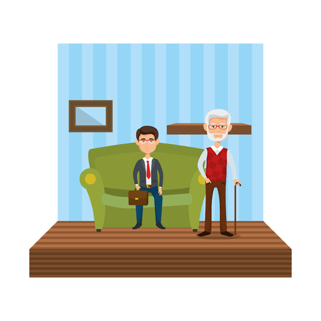 couple of men sitting in the sofa vector illustration designのイラスト素材