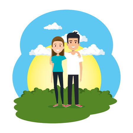lovers couple in the camp scene vector illustration designのイラスト素材