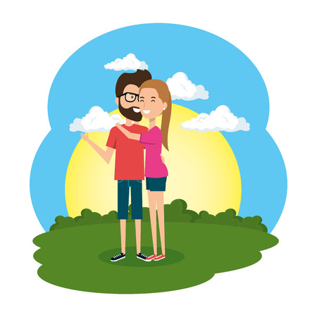 lovers couple in the camp scene vector illustration designのイラスト素材