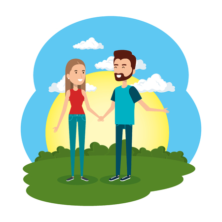 lovers couple in the camp scene vector illustration designのイラスト素材