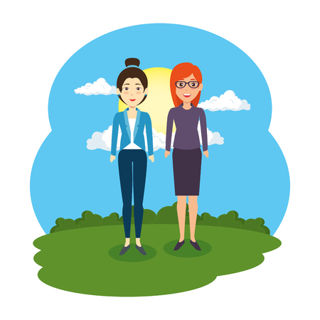 couple of women in the camp characters vector illustration designのイラスト素材