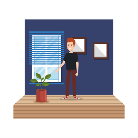 young man in house corridor character vector illustration designのイラスト素材