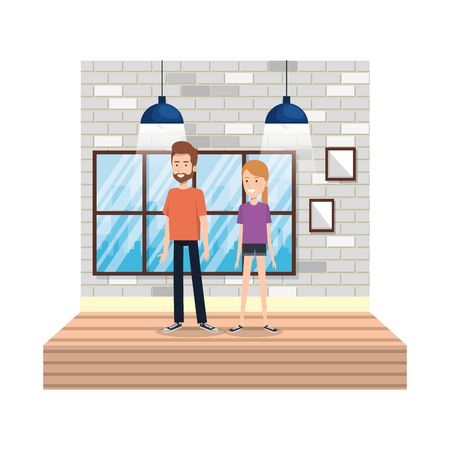 couple in the house corridor vector illustration designのイラスト素材