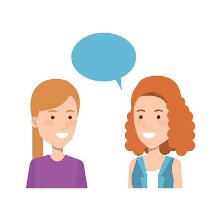 couple of girls with speech bubble vector illustration designのイラスト素材
