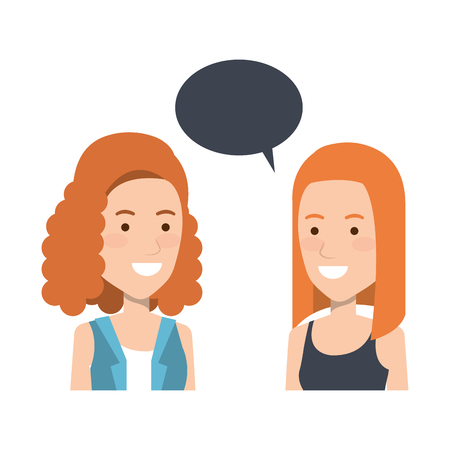 couple of girls with speech bubble vector illustration designのイラスト素材