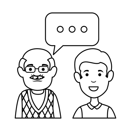 cute grandfather and son with speech bubbles vector illustration designのイラスト素材