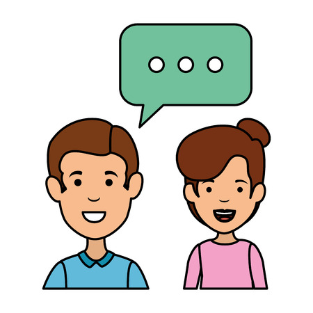 young couple with speech bubble characters vector illustration designのイラスト素材