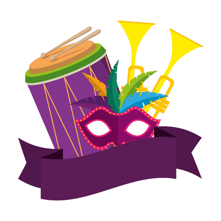 carnival mask with feathers and musical instruments vector illustration designのイラスト素材