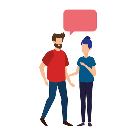 young couple with speech bubble characters vector illustration designのイラスト素材