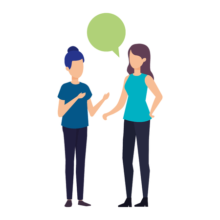 couple of girls with speech bubble vector illustration designのイラスト素材
