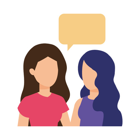 couple of girls with speech bubble vector illustration designのイラスト素材