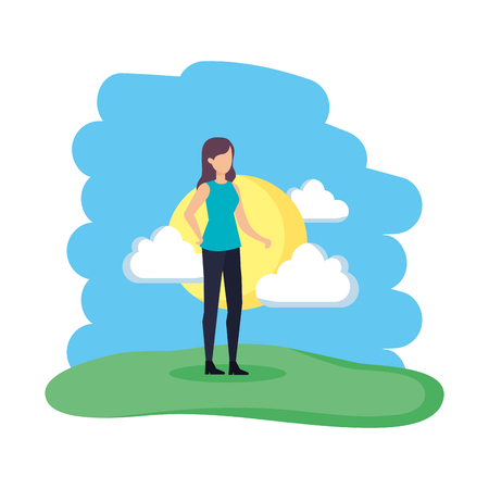beautiful and young woman in the landscape vector illustration designのイラスト素材