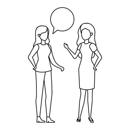 couple of girls with speech bubble vector illustration designのイラスト素材