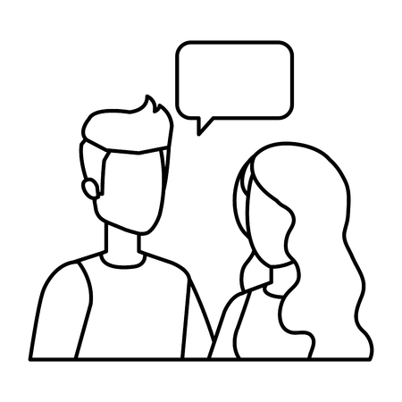 young couple with speech bubble characters vector illustration designのイラスト素材