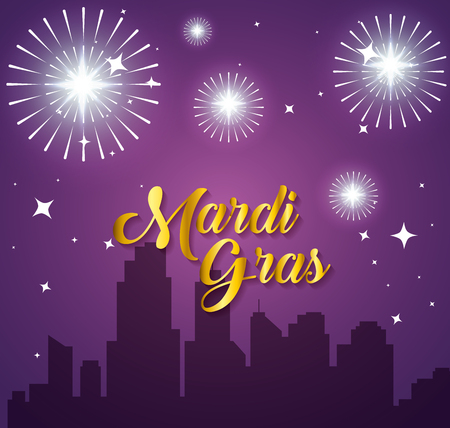 mardi gras celebration in the city with fireworks vector illustrationのイラスト素材