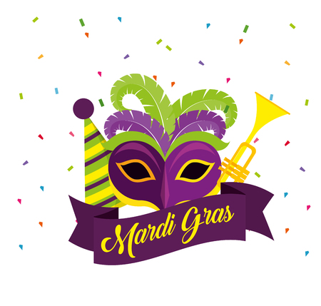 mardi gras celebration with mask and trumpet vector illustrationのイラスト素材