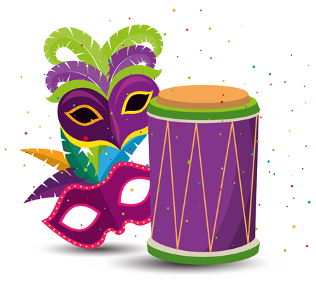 mardi gras with party masks and drum vector illustrationのイラスト素材