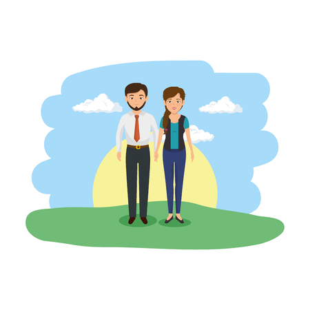 business couple in the camp vector illustration designのイラスト素材