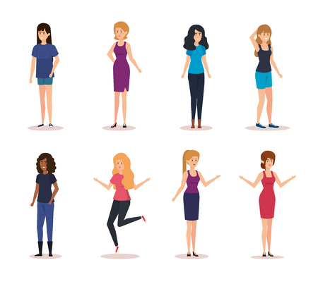 group of girls avatars characters vector illustration designのイラスト素材