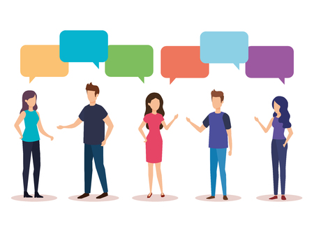 group of people with speech bubble characters vector illustration designのイラスト素材