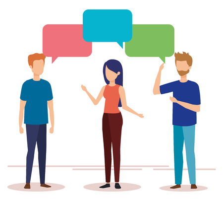 group of people with speech bubble characters vector illustration designのイラスト素材