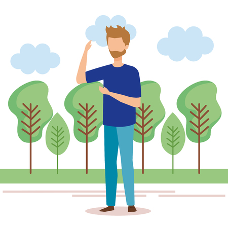 young man in the park avatar character vector illustration designのイラスト素材