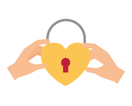 hands with padlock heart happy valentines day vector illustrationのイラスト素材