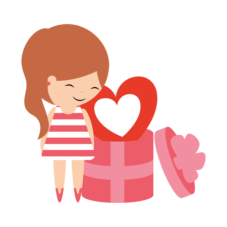 cute girl gift heart happy valentines day vector illustrationのイラスト素材