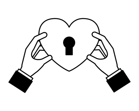 hands with heart padlock happy valentines day vector illustrationのイラスト素材