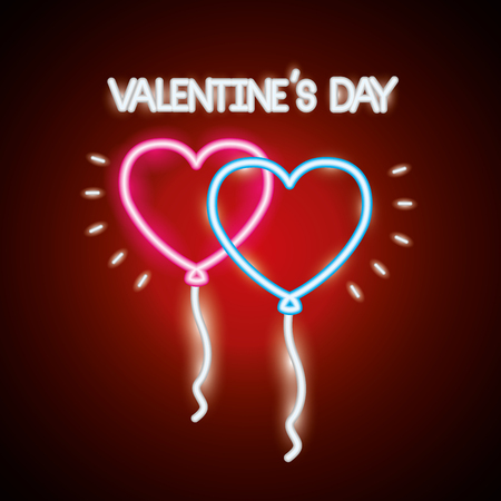 balloons hearts happy valentines day neon vector illustrationのイラスト素材