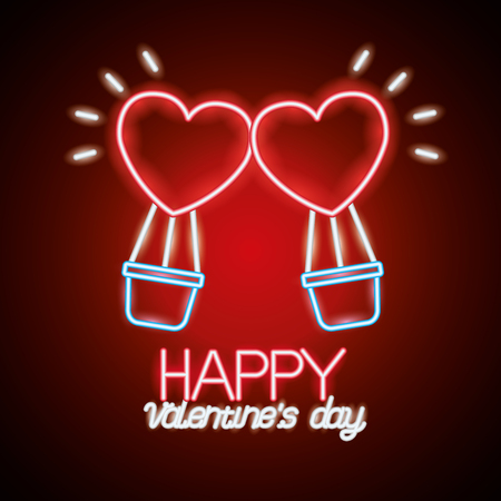 air balloons love you happy valentines day neon vector illustrationのイラスト素材