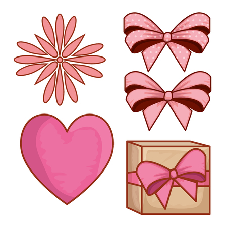 set present gift with ribbon bows and flower vector illustrationのイラスト素材