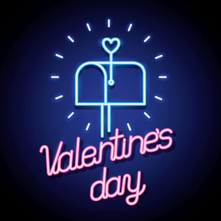 mail box happy valentines day neon vector illustrationのイラスト素材