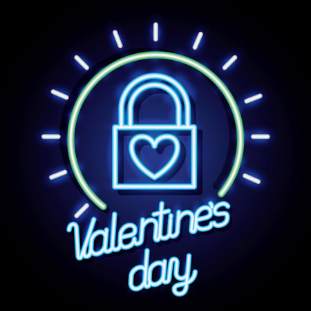 heart padlock happy valentines day neon vector illustrationのイラスト素材