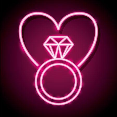 ring heart love happy valentines day neon vector illustrationのイラスト素材