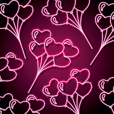 bunch love hearts balloons happy valentines neon vector illustrationのイラスト素材