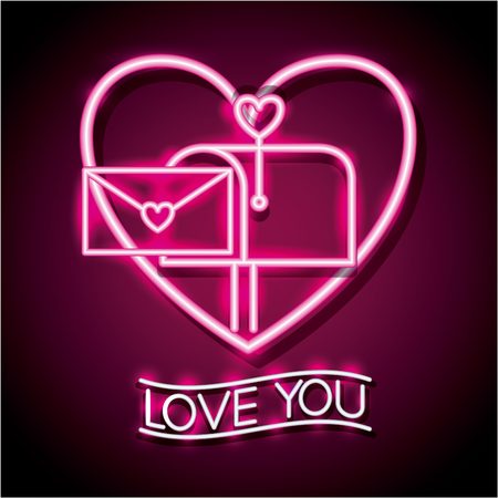 mail box heart happy valentines day neon vector illustrationのイラスト素材