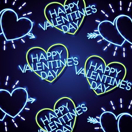 hearts love background happy valentines day neon vector illustrationのイラスト素材